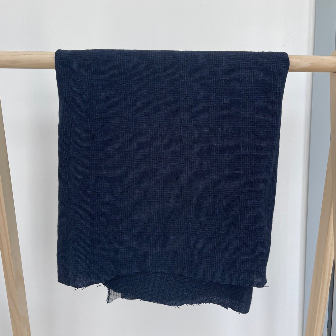 High Twisted Linen Glen Check Fabric Heavy Weight (6118 7240) - The Linen Lab - Dark Navy