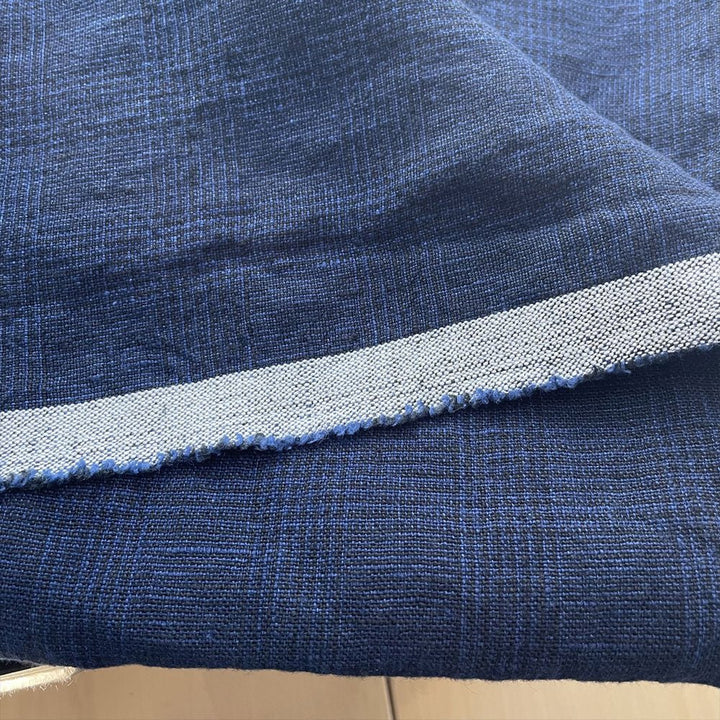High Twisted Linen Glen Check Fabric Heavy Weight (6118 7240) - The Linen Lab - Dark Navy