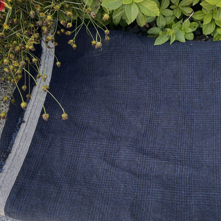 High Twisted Linen Glen Check Fabric Heavy Weight (6118 7240) - The Linen Lab - Dark Navy