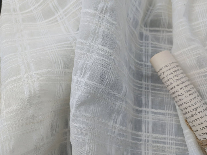 Ivory Dobby Plaid Linen Blend Fabric - Lightweight and Elegant for Various Crafting Projects 3060 - The Linen Lab - Ivory
