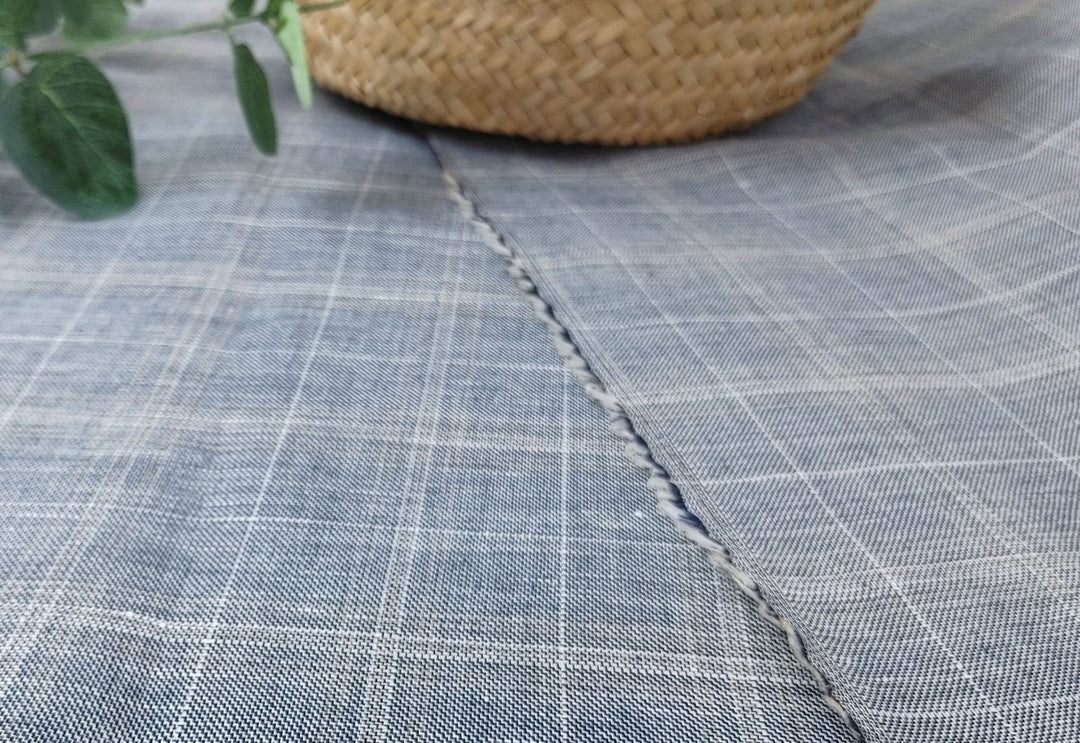 Light-Medium Weight Linen Cotton Twill Fabric with Simple Plaid Pattern 4393 - The Linen Lab - Navy