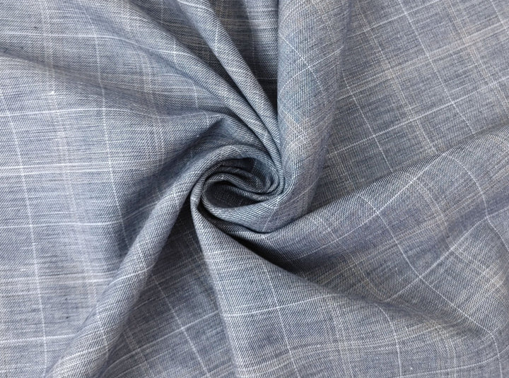 Light-Medium Weight Linen Cotton Twill Fabric with Simple Plaid Pattern 4393 - The Linen Lab - Navy