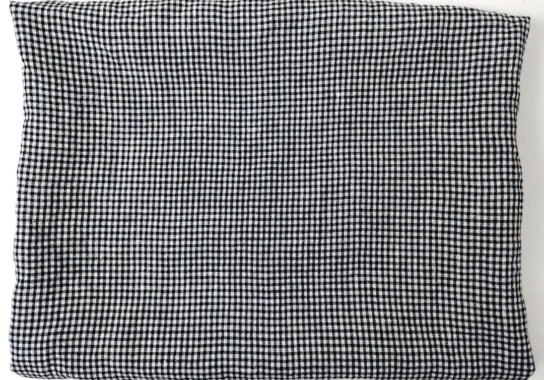 Light Weight Linen Tencel Fabric with Subtle Seersucker Gingham Check in Classic White & Black 6345 - The Linen Lab - Black & White