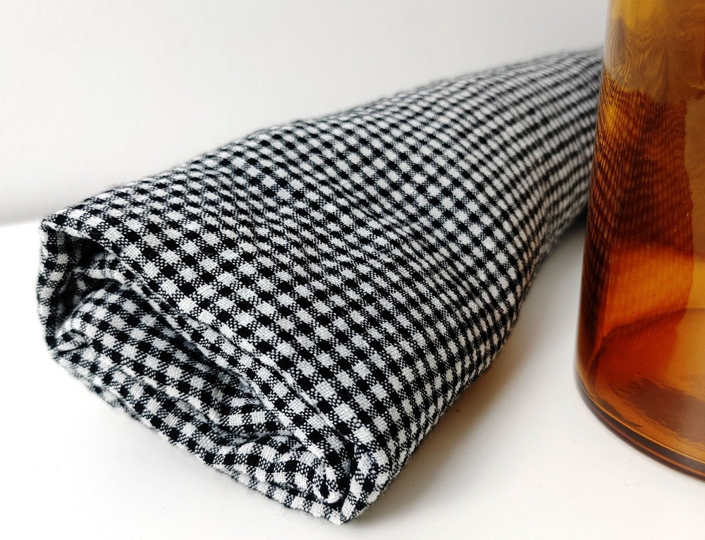 Light Weight Linen Tencel Fabric with Subtle Seersucker Gingham Check in Classic White & Black 6345 - The Linen Lab - Black & White