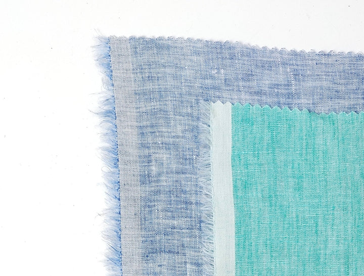 Lightweight 100% Linen Fabric: Two-Tone Chambray Elegance 7632 7746 - The Linen Lab - Blue