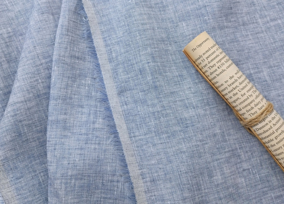 Lightweight 100% Linen Fabric: Two-Tone Chambray Elegance 7632 7746 - The Linen Lab - Mint