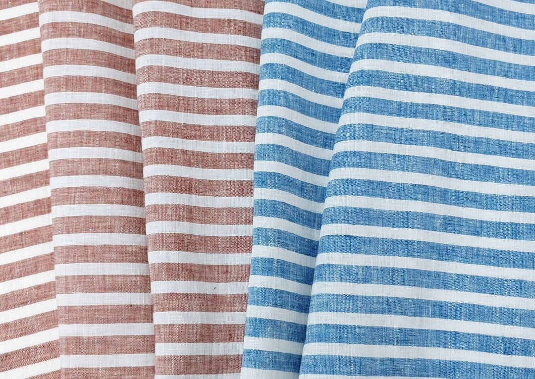 Lightweight Horizontal Stripe 100% Linen Fabric 6807 6808 - The Linen Lab - Blue