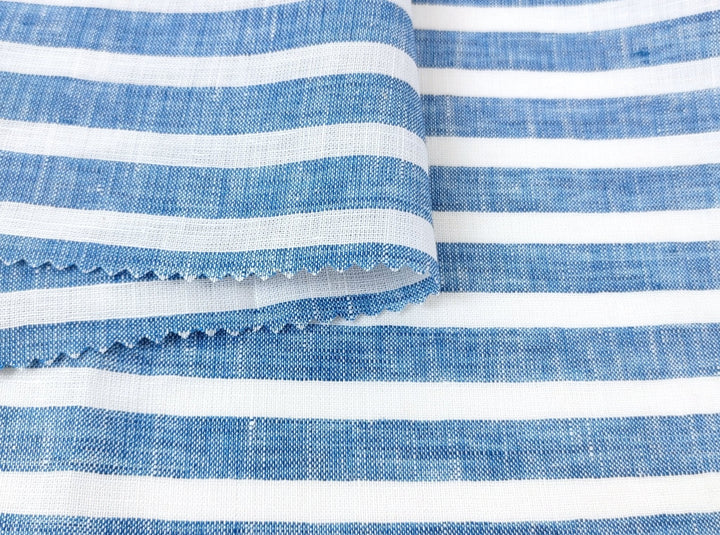 Lightweight Horizontal Stripe 100% Linen Fabric 6807 6808 - The Linen Lab - Blue