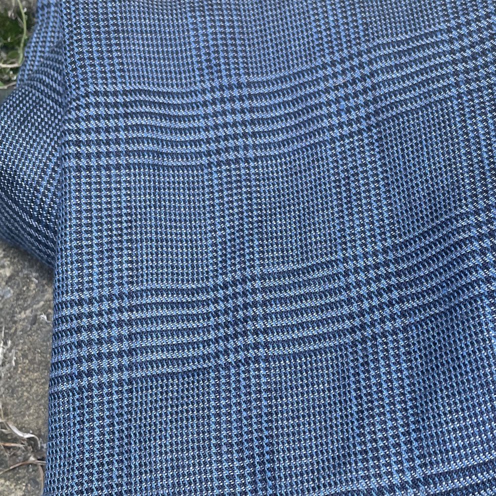 Linen 40lea 14s Twill Houndstooth Plaid Fabric (6756) - The Linen Lab - Navy