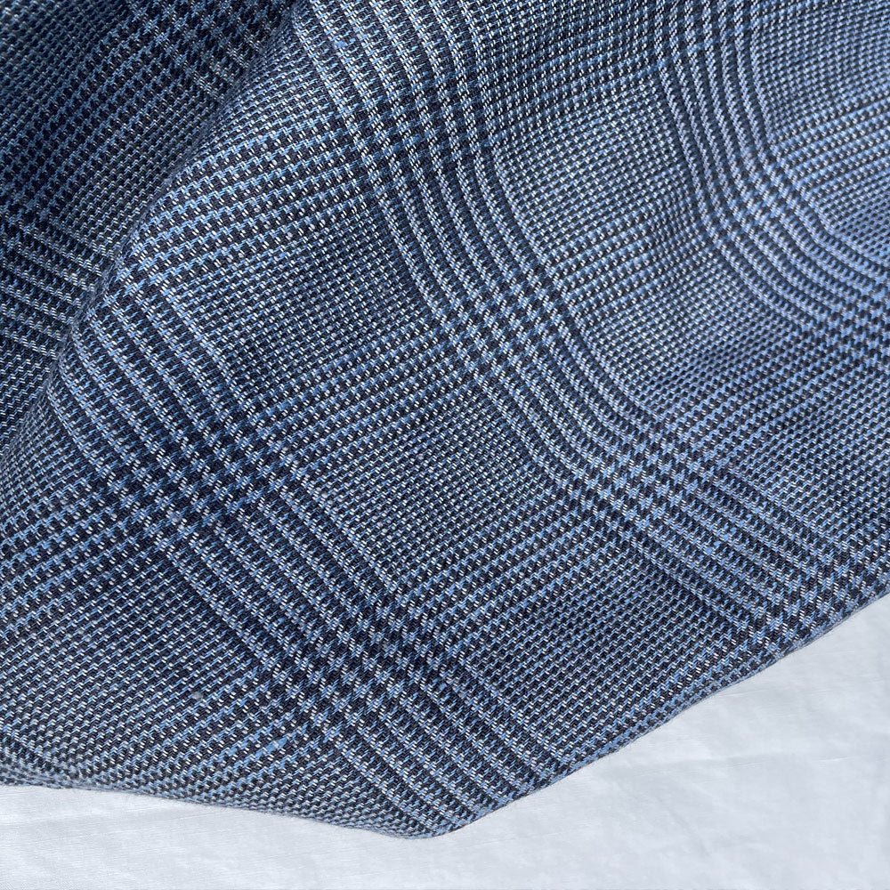 Linen 40lea 14s Twill Houndstooth Plaid Fabric (6756) - The Linen Lab - Navy