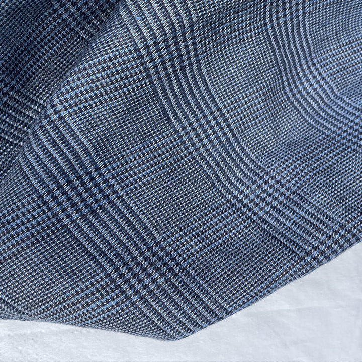 Linen 40lea 14s Twill Houndstooth Plaid Fabric (6756) - The Linen Lab - Navy
