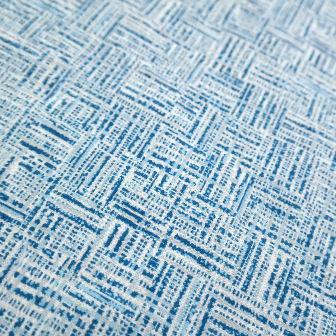 Linen Aqua Block Print Fabric (7373) - The Linen Lab - blue