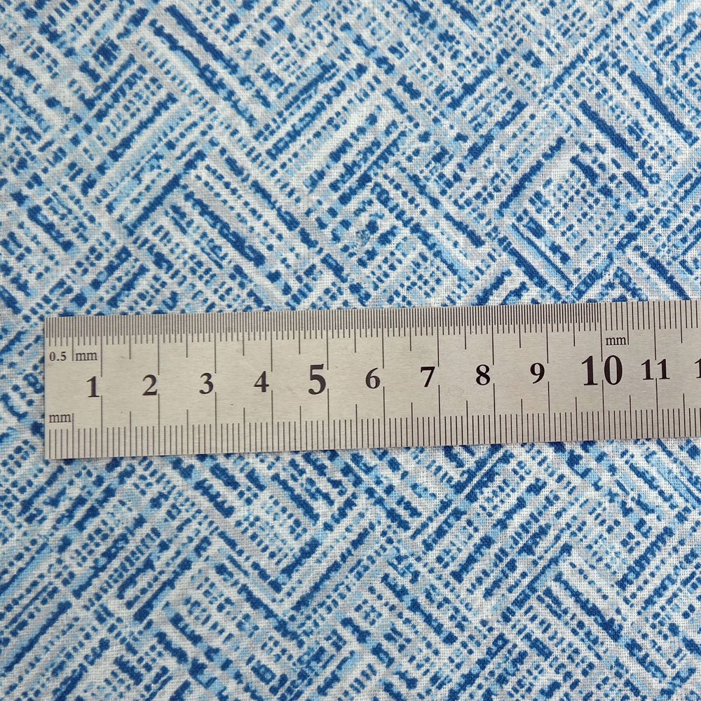 Linen Aqua Block Print Fabric (7373) - The Linen Lab - blue