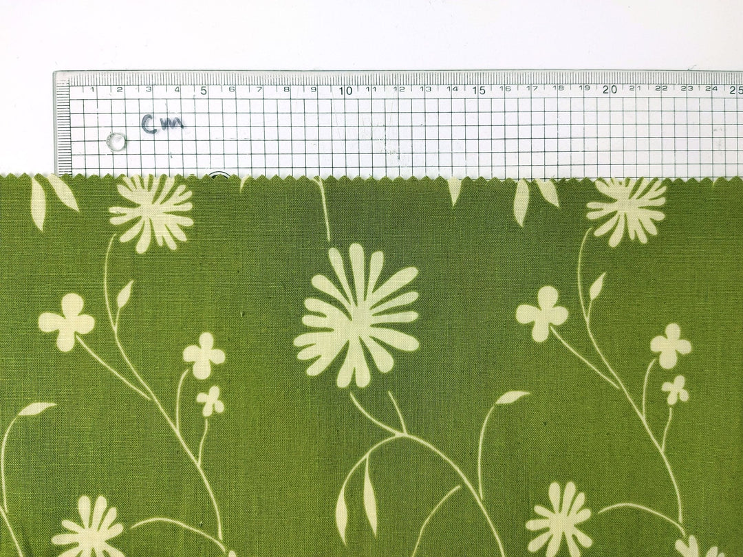 Linen Cotton Blended Fabric with Green Leaf Print (978) - The Linen Lab - Green