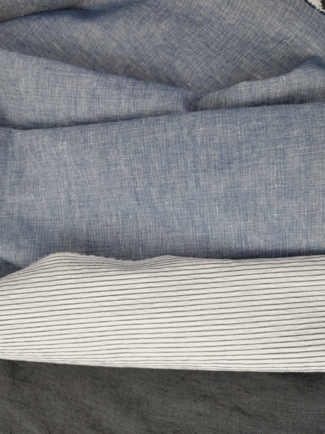 Linen Cotton Double Face Fabric Reversible 2988 - The Linen Lab - Blue