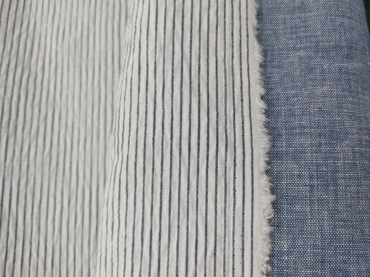 Linen Cotton Double Face Fabric Reversible 2988 - The Linen Lab - Blue
