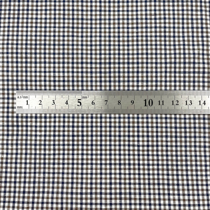 Linen Cotton Gingham Check Fabric (6829) - The Linen Lab - Blue-brown-white