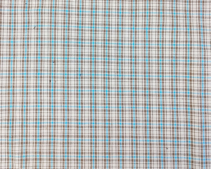 Linen Cotton Plaid Fabric Beige & Blue 7202 - The Linen Lab - Beige