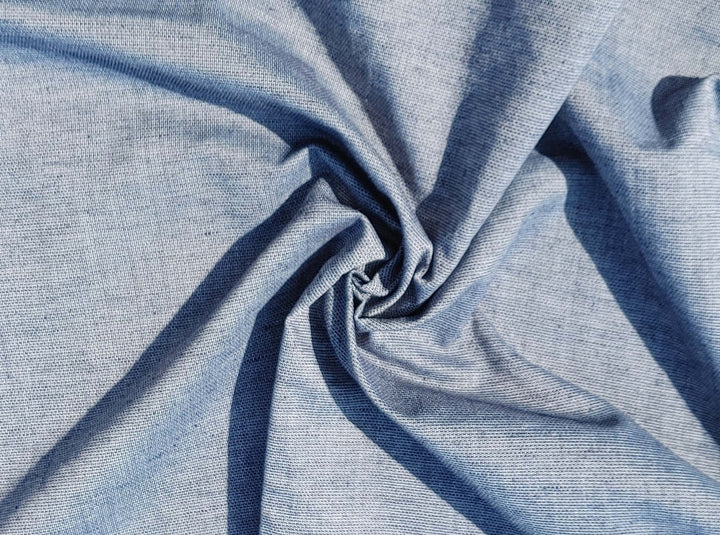 Linen Cotton Polyester Fabric: Navy Chambray Dobby Weave, Light Weight 6299 - The Linen Lab - Navy