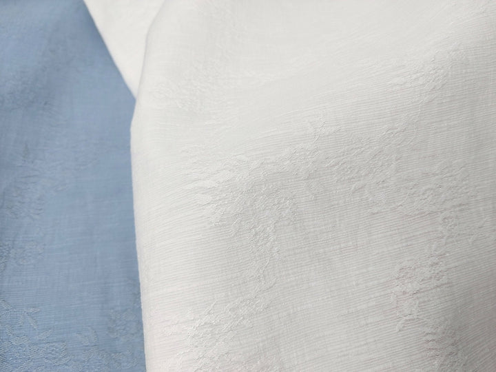Linen Cotton Polyester Flower Jacquard Fabric 1607 1616 - The Linen Lab - White