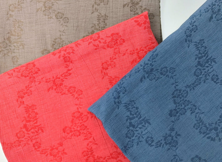 Linen Cotton Polyester Flower Jacquard Fabric with Crease Effect 6892 6893 6894 - The Linen Lab - Navy