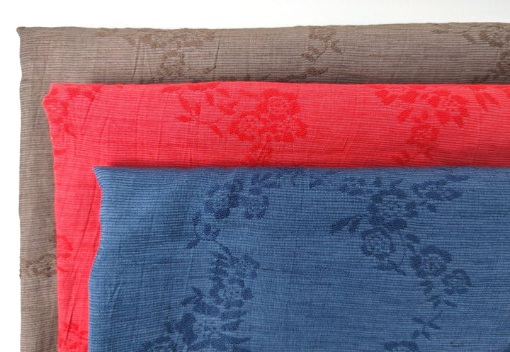 Linen Cotton Polyester Flower Jacquard Fabric with Crease Effect 6892 6893 6894 - The Linen Lab - Navy