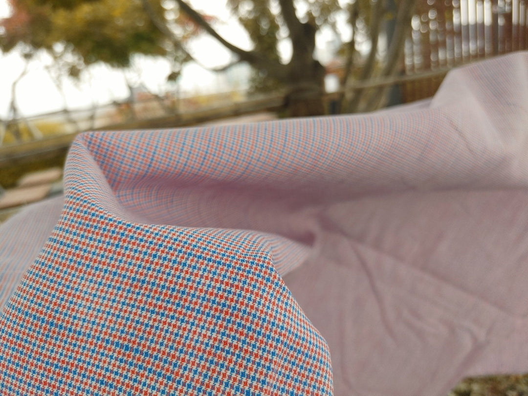 Linen Cotton Ramie Houndstooth Starcheck Fabric 3738 - The Linen Lab - Red