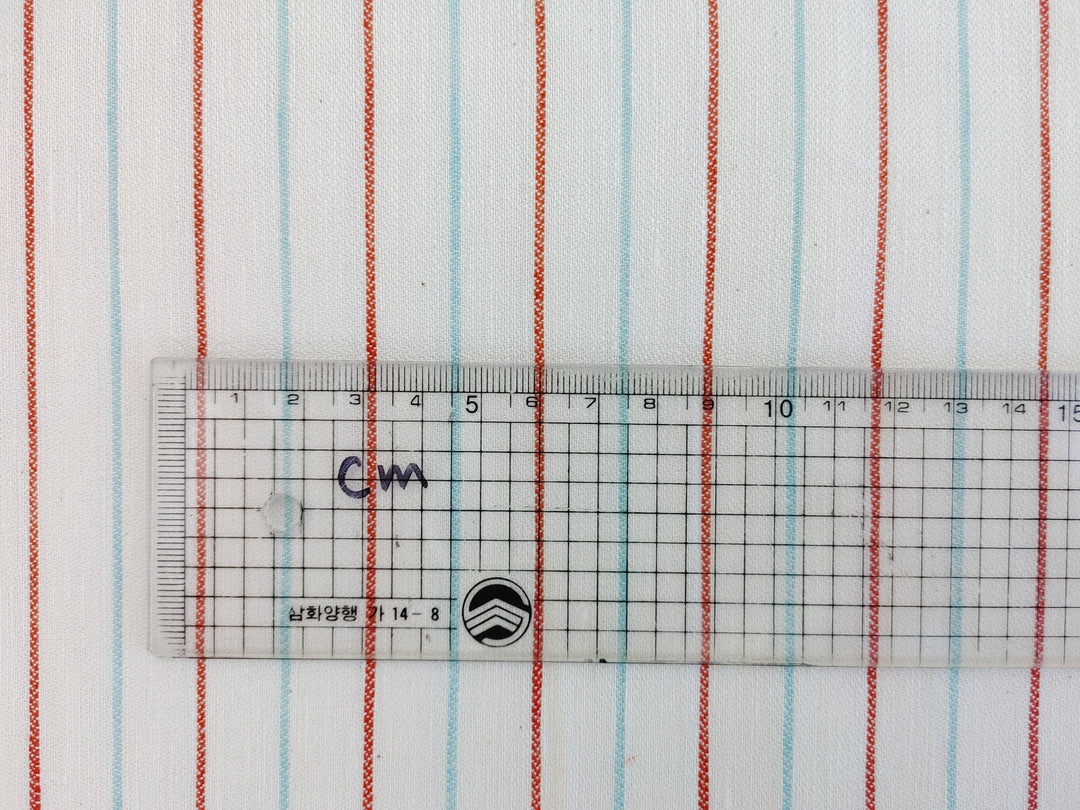 Linen Cotton Red Mint Ivory Stripe Fabric Medium Weight 2296 - The Linen Lab - Ivory