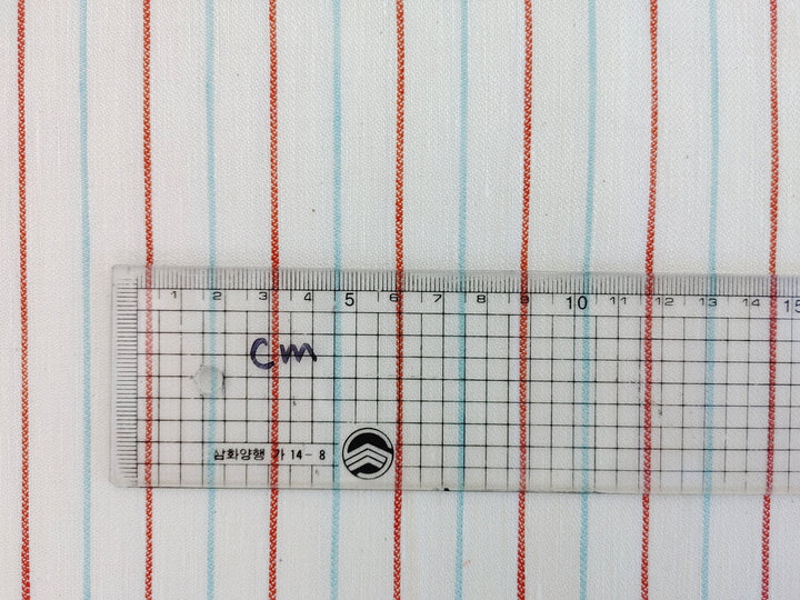 Linen Cotton Red Mint Ivory Stripe Fabric Medium Weight 2296 - The Linen Lab - Ivory