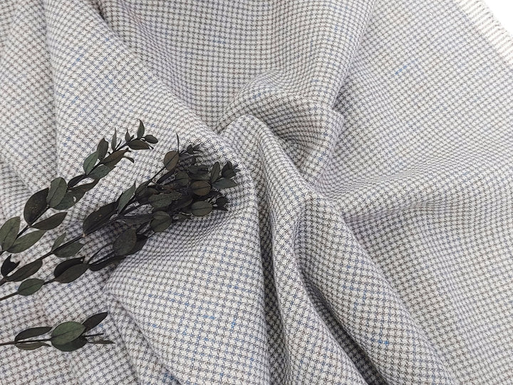 Linen Cotton Small Check Fabric Heavy Weight 7236 - The Linen Lab - Blue