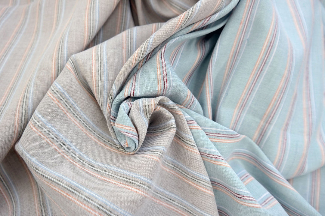 Linen Cotton Stripe Fabric Medium Weight 477 476 - The Linen Lab - Blue 477