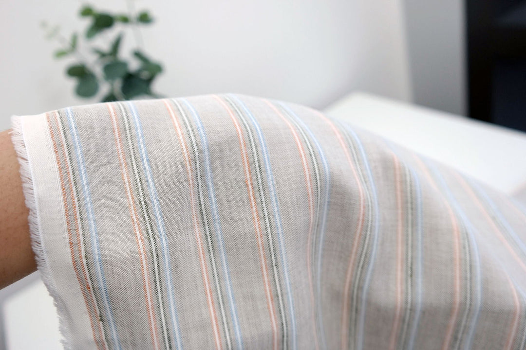 Linen Cotton Stripe Fabric Medium Weight 477 476 - The Linen Lab - Beige 476