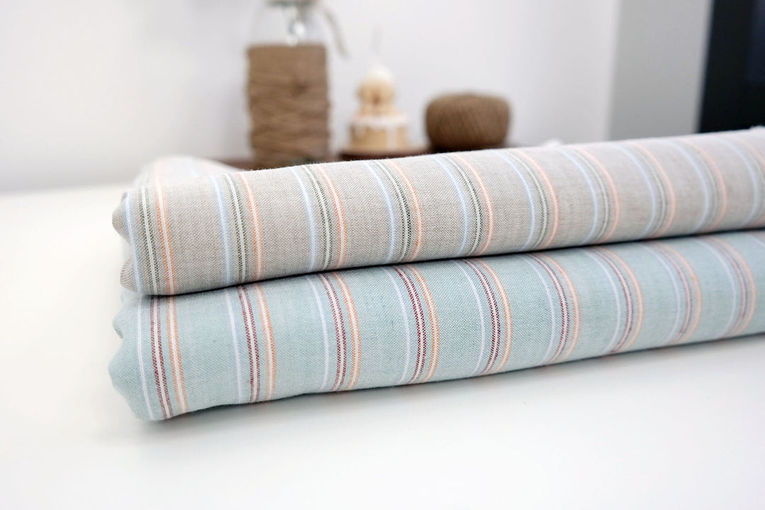 Linen Cotton Stripe Fabric Medium Weight 477 476 - The Linen Lab - Blue 477