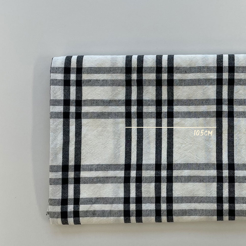 Linen Cotton White and Black Simple Check Fabric (6683) - The Linen Lab - white & black