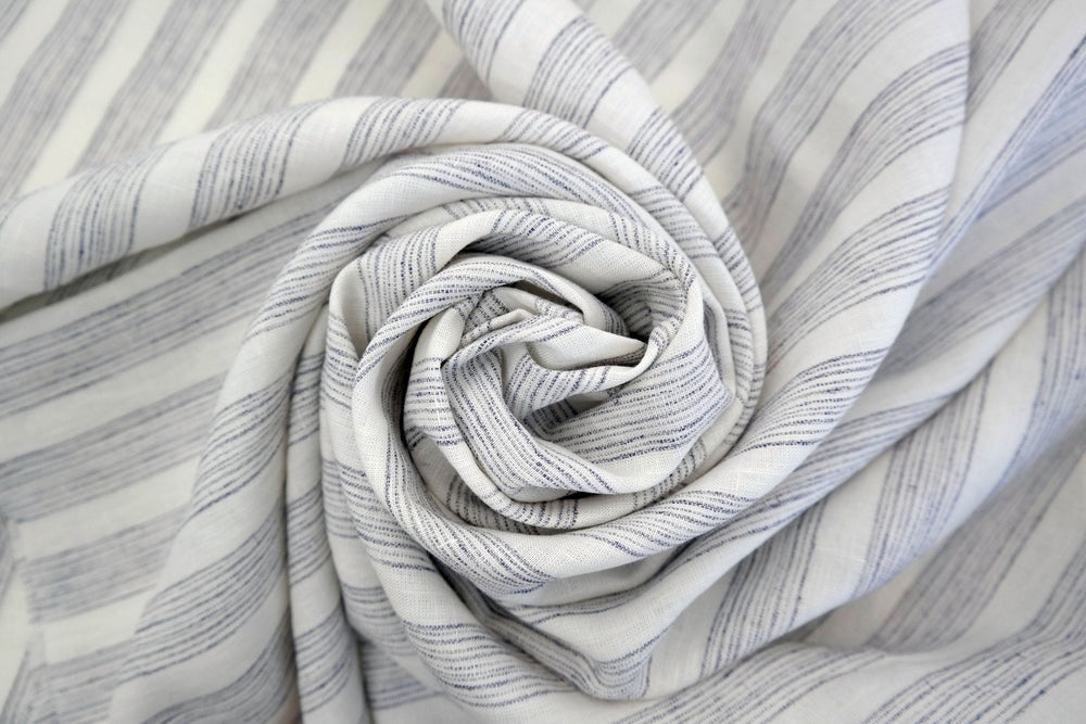 Linen Fabric with Melange Stripe 7203 - The Linen Lab - white with melange stripe