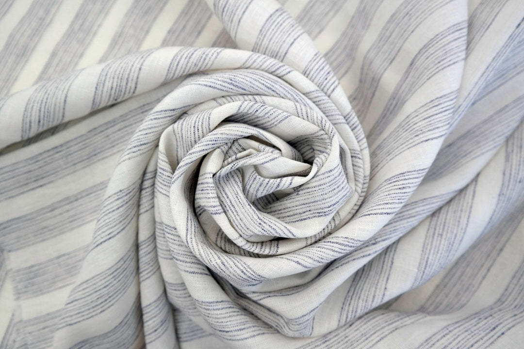 Linen Fabric with Melange Stripe 7203 - The Linen Lab - white with melange stripe