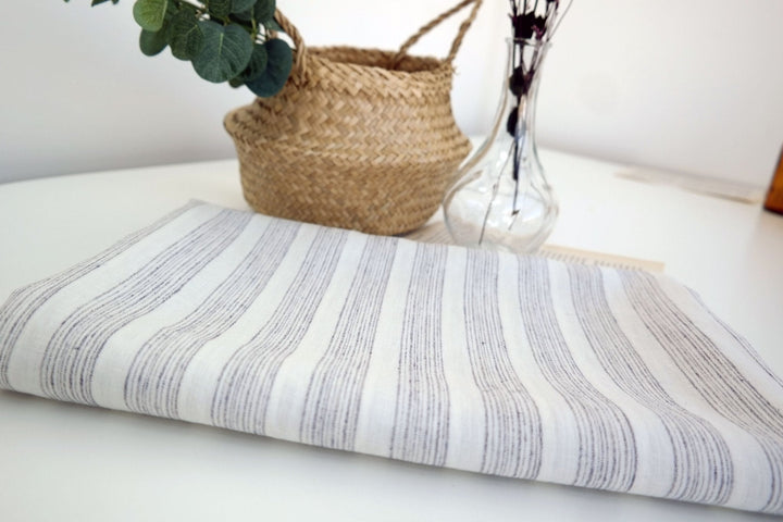 Linen Fabric with Melange Stripe 7203 - The Linen Lab - white with melange stripe