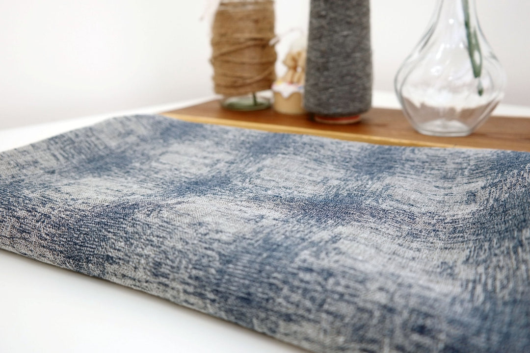 Linen Geometric Jacquard Fabric (6649) - The Linen Lab - Navy