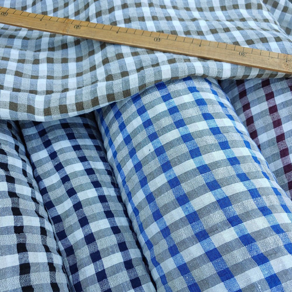 Linen Gingham Check Seersucker Fabric (6326 6828 6827 6918 6919) - The Linen Lab - Black
