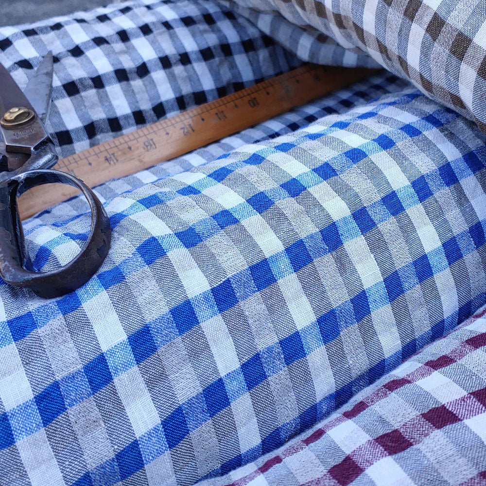 Linen Gingham Check Seersucker Fabric (6326 6828 6827 6918 6919) - The Linen Lab - Red