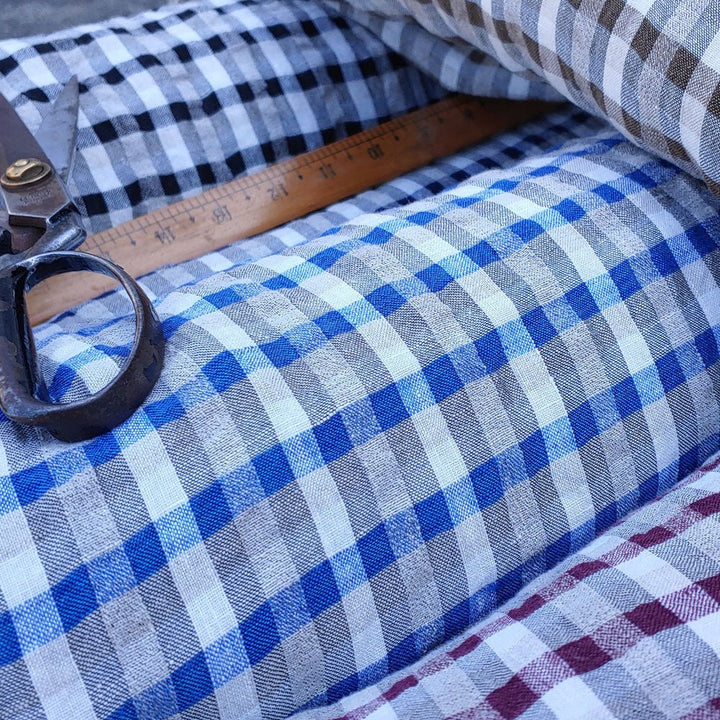 Linen Gingham Check Seersucker Fabric (6326 6828 6827 6918 6919) - The Linen Lab - Red