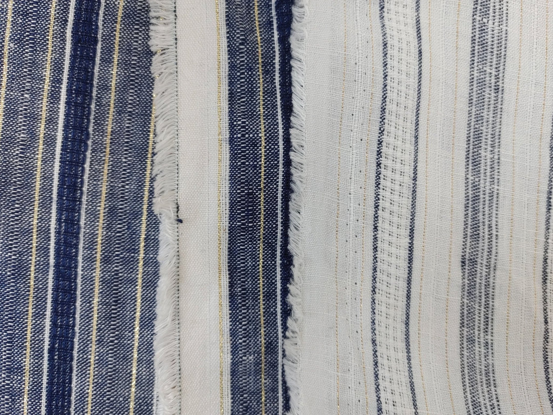 Linen Gold Lurex Dobby Stripe Fabric 1547 74 - The Linen Lab - Ivory
