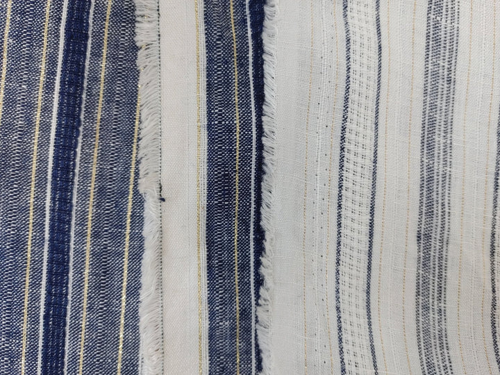 Linen Gold Lurex Dobby Stripe Fabric 1547 74 - The Linen Lab - Ivory