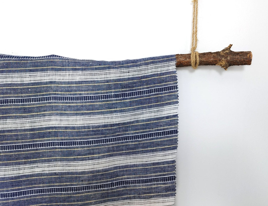 Linen Gold Lurex Dobby Stripe Fabric 1547 74 - The Linen Lab - Ivory