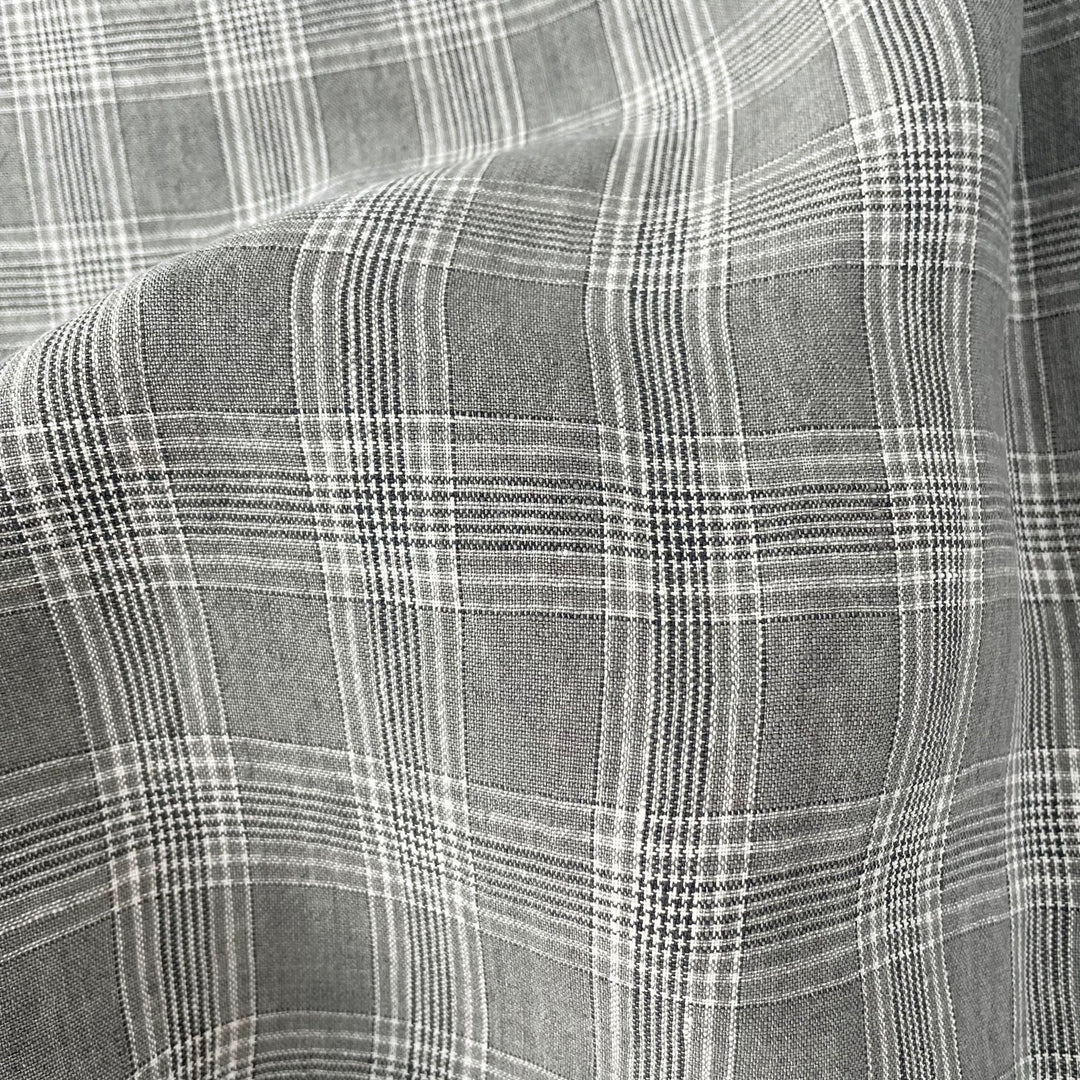 Linen Grey Check Fabric 6634 - The Linen Lab - Grey