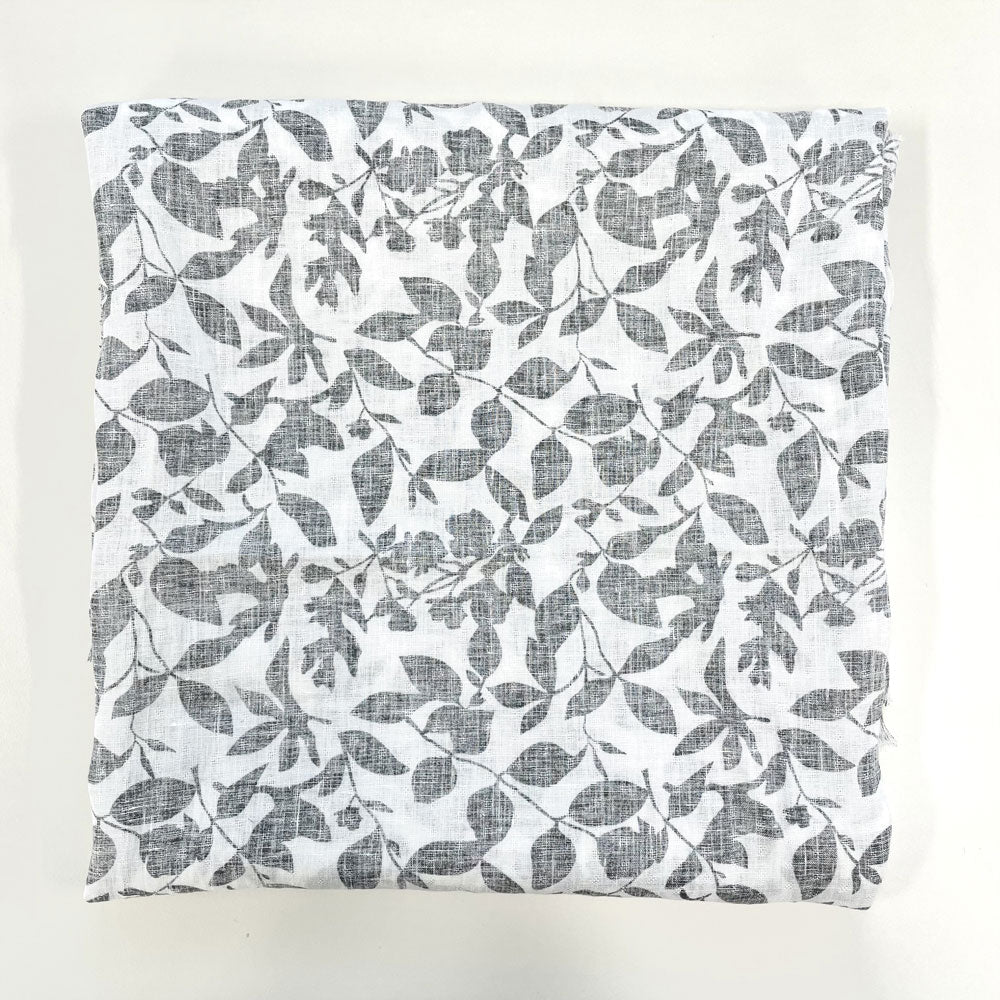 Linen Grey Leaf Print (7275) - The Linen Lab - Grey