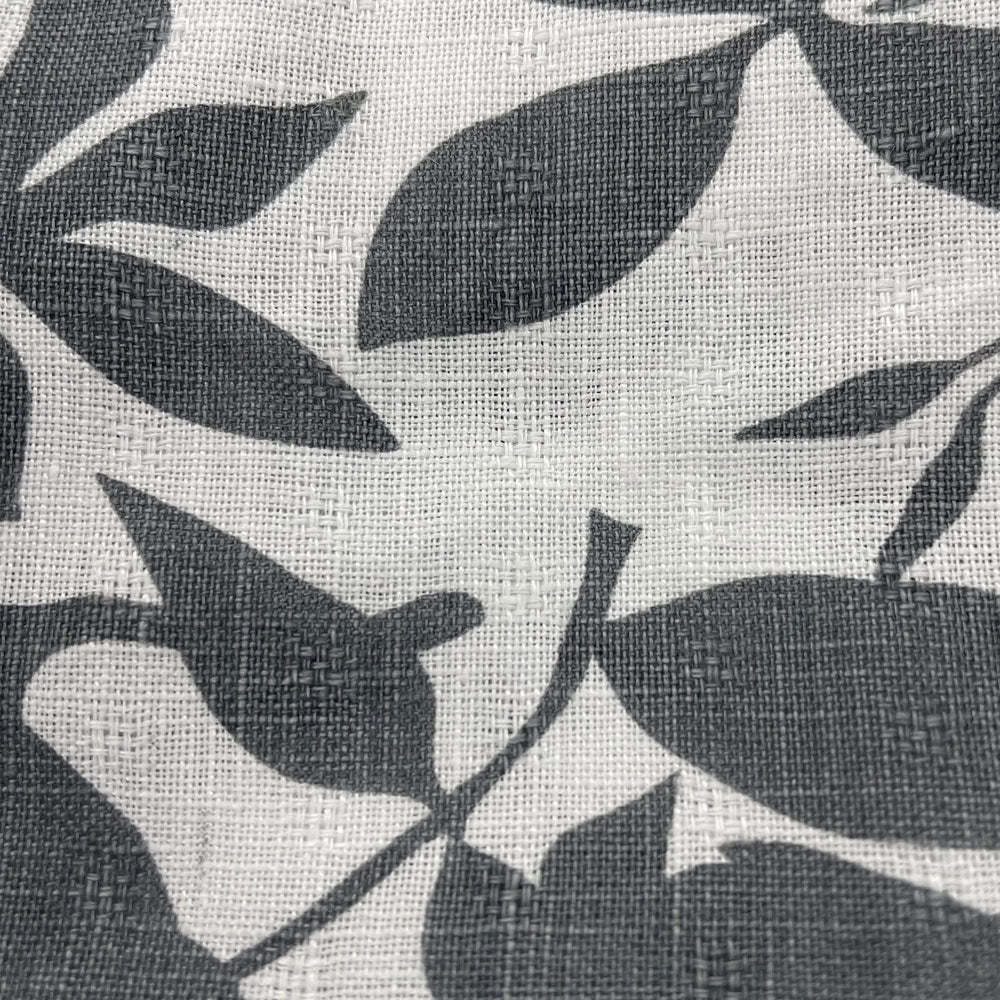 Linen Grey Leaf Print (7275) - The Linen Lab - Grey