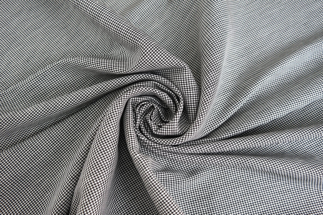 Linen Houndstooth Stretch Fabric (6027) - The Linen Lab - White and Black