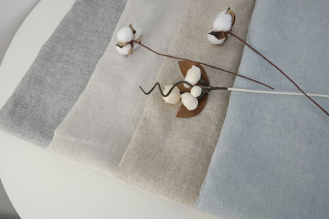 Linen Jacquard Multi Pattern Fabric - The Linen Lab - Blue