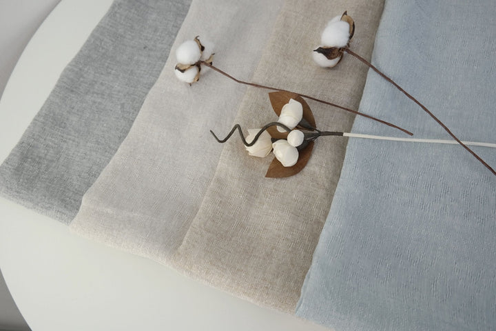 Linen Jacquard Multi Pattern Fabric - The Linen Lab - Blue